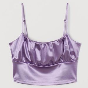 H&M purple satin cropped top with adjustable straps size S